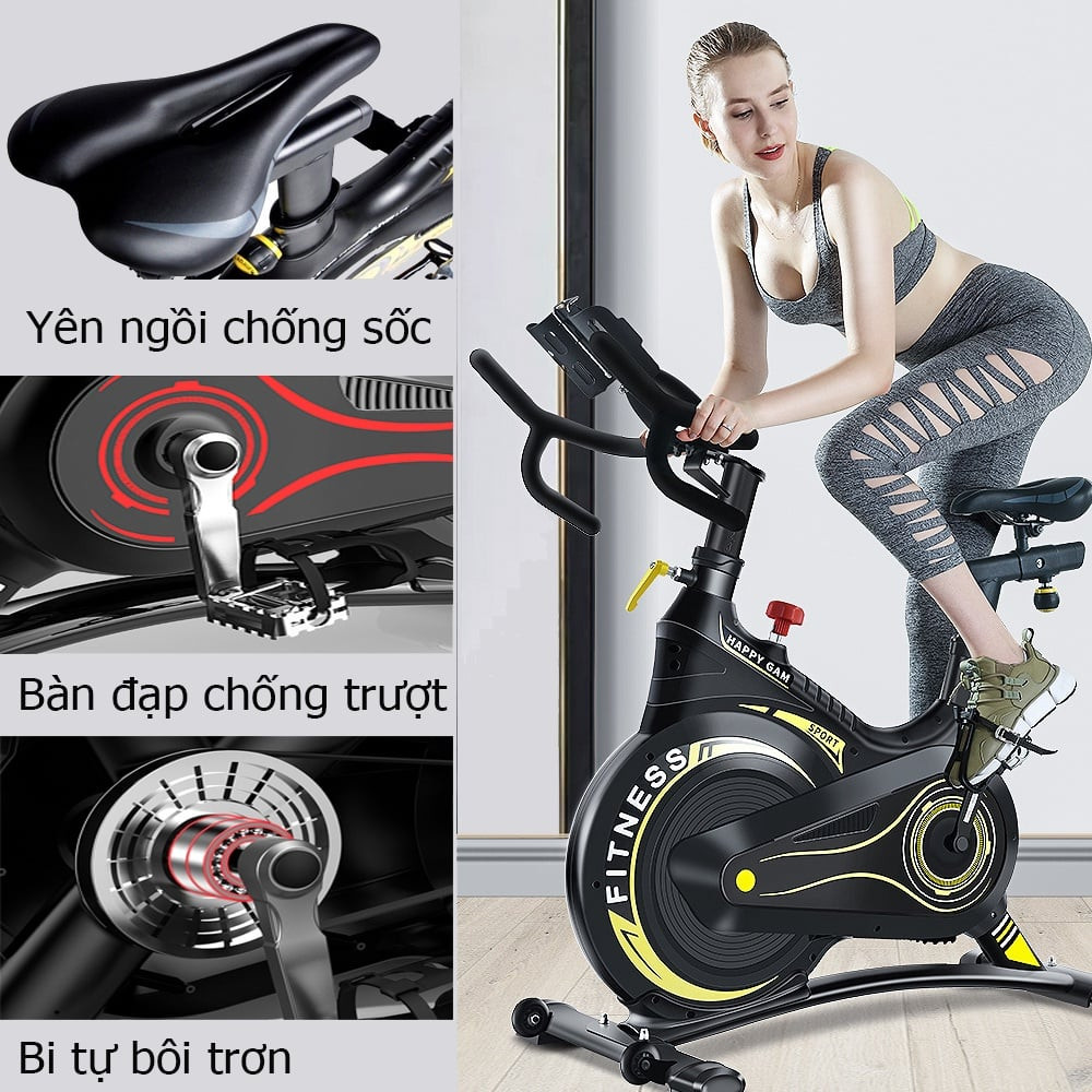 [Hàng cao cấp - chất lượng loại 1] Xe đạp tập thể dục Fitness, bánh đà kháng từ, kèm đồng hồ đo nhịp tim