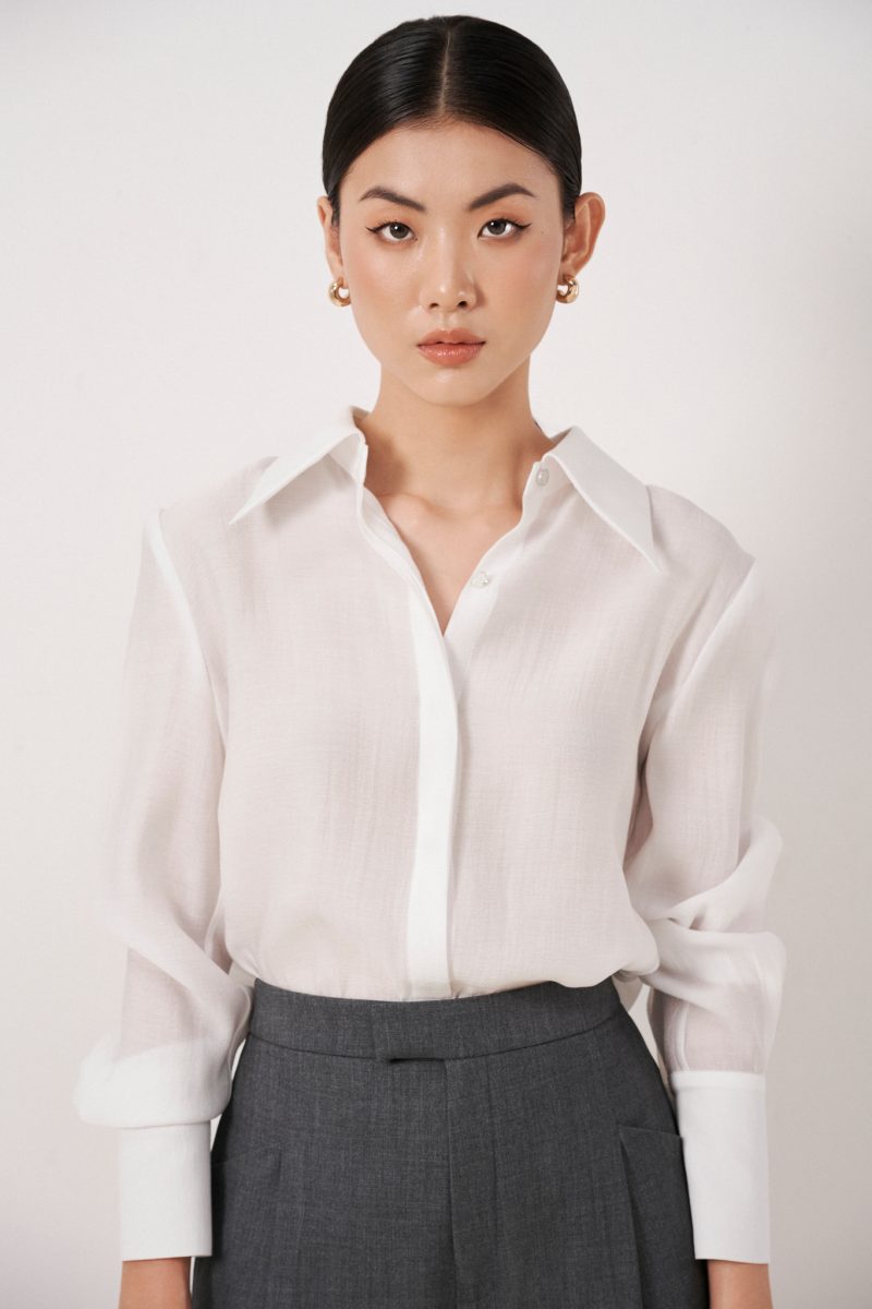 Set áo blazer kết hợp cùng sơ mi cổ đức và quần 2 ly ống rộng NAOMI thiết kế cao cấp WHITE CHIC - L