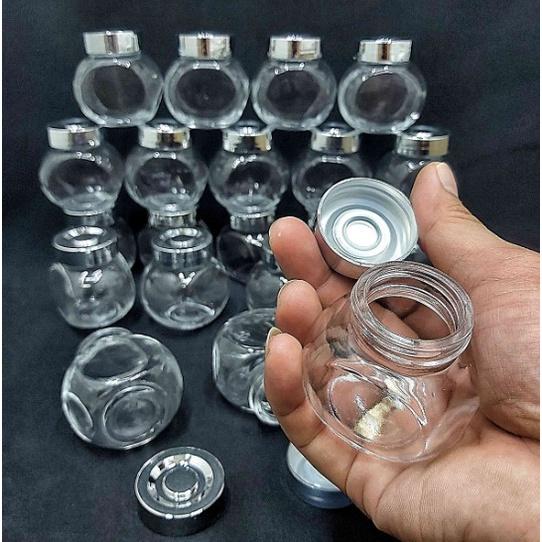 Combo 12 lọ thủy tinh nhỏ 50ml mẫu Tròn Dẹt kiểu Nghiêng - nắp nhựa màu bạc - hũ nhỏ đựng mật ong, sữa ong chúa