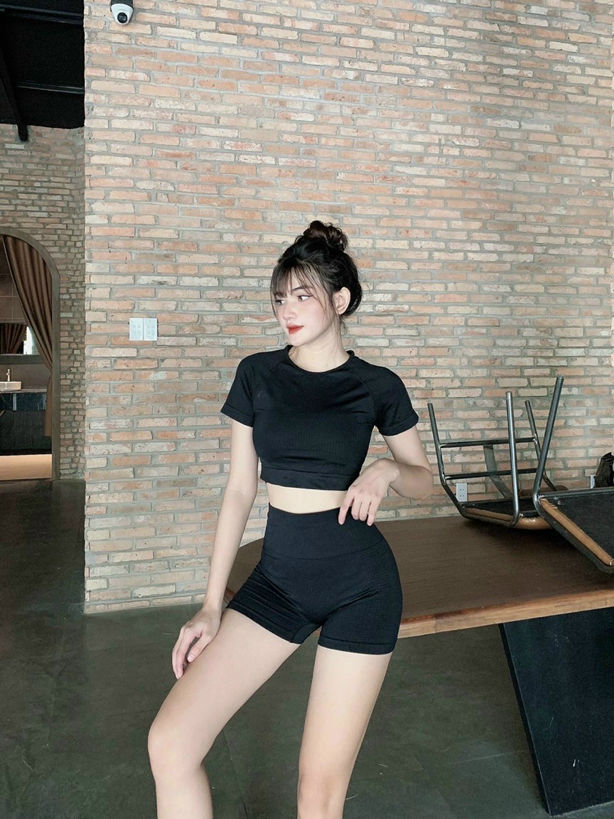 Bộ Đùi Ngắn Tay Dệt Kim Tập Yoga Gym