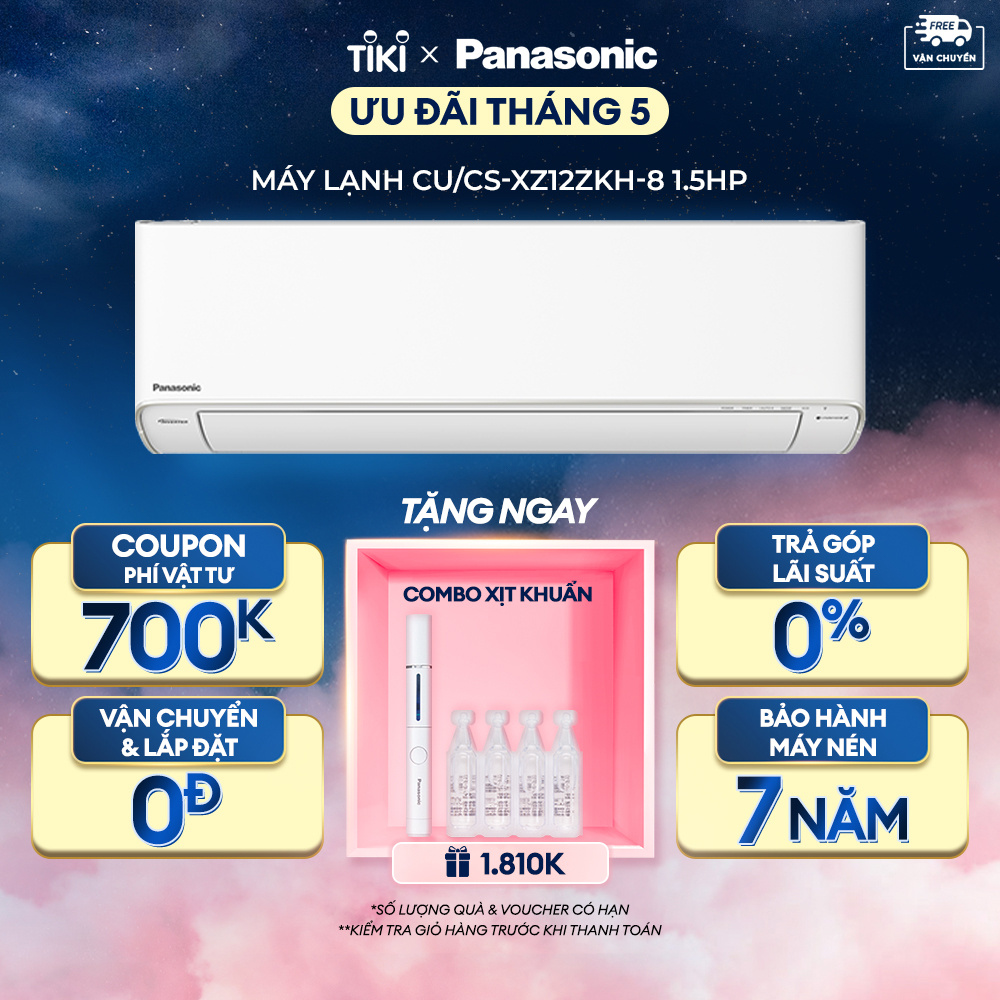 Máy lạnh/Điều hòa Panasonic CU/CS-XZ12ZKH-8 - Công suất 1.5HP - Hai chiều - Lọc sạch không khí nanoeX - Kết nối wifi - Hàng chính hãng