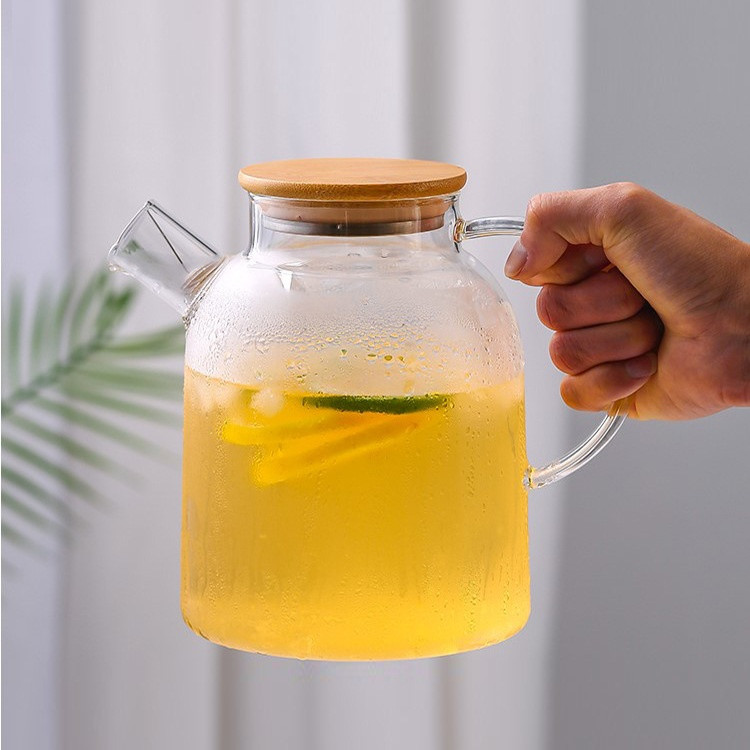 Bình pha trà, hoa trà, thảo mộc bằng thủy tinh nắp gỗ sang trọng 1800ml