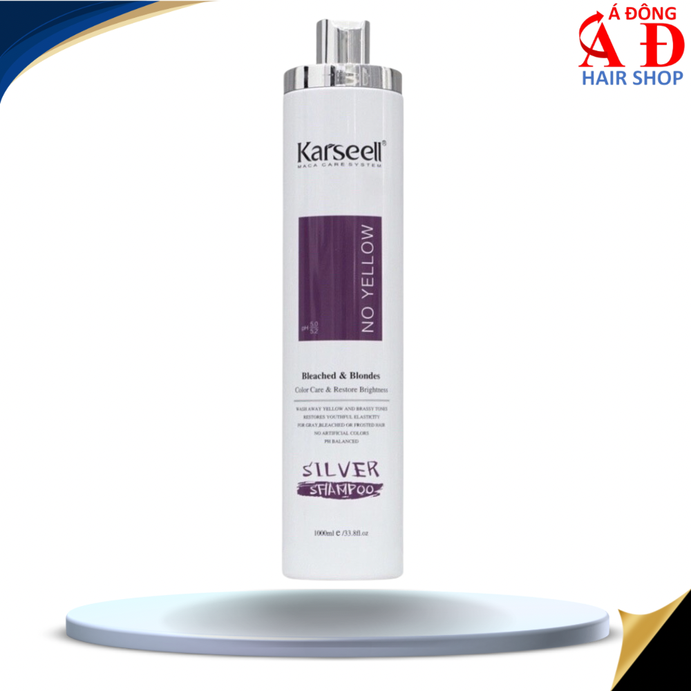 Chai To Dầu Gội Tím Karseell No Yellow Shampoo Khử Ánh Vàng Cho Tóc Trâng Bạch Kim 1000Ml
