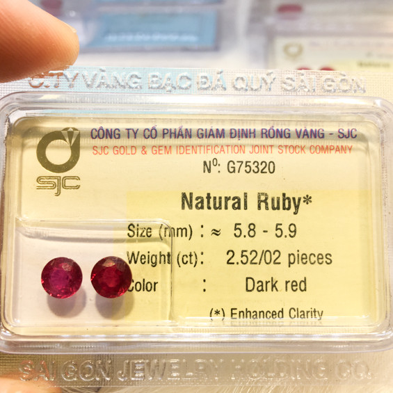 Cặp đá ruby tròn làm bông tai size 6ly 2.52ct 75320