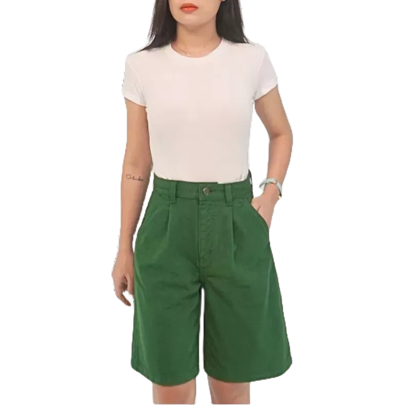 Quần Short Jean - Quần Shorts bò Cạp Cao, Quần Đùi Kaki Nữ Lưng Cao Ống Rộng Tua Gấu, thương hiệu Samma Jeans