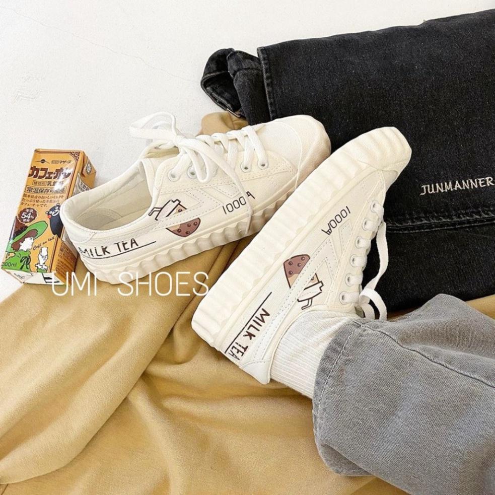 Giày thể thao nữ trắng đế bằng bánh mì basic độn đế cao 3cm vải canvas bata mới hot phong cách ulzzang đẹp cá tính