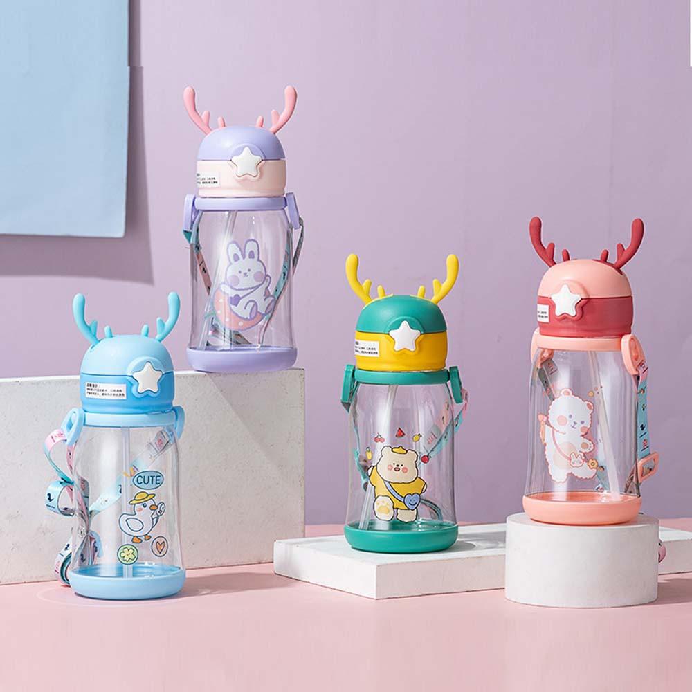 BÌNH ĐỰNG NƯỚC SỪNG HƯƠU CÓ DÂY ĐEO TÍCH HỢP ỐNG HÚT NHIỀU MÀU SẮC ĐÁNG YÊU NHỰA PVC AN TOÀN KHÔNG ĐỘC HẠI