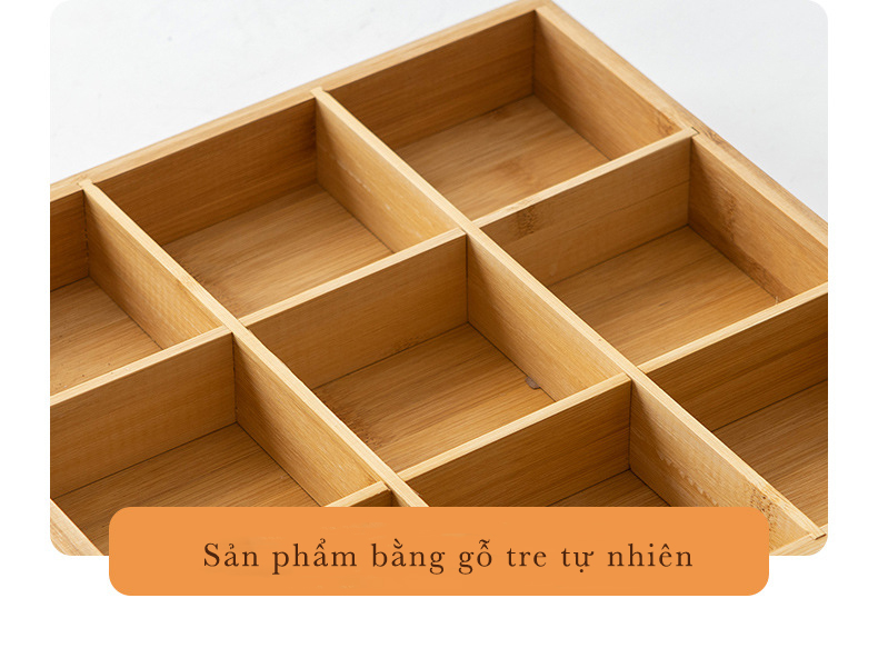 Khay Đựng Bánh Kẹo - Mứt Tết, Hoa quả 9 ô làm bằng Gỗ Tre tự nhiên sáng đẹp, Kích thước  30,5x30,5x5cm