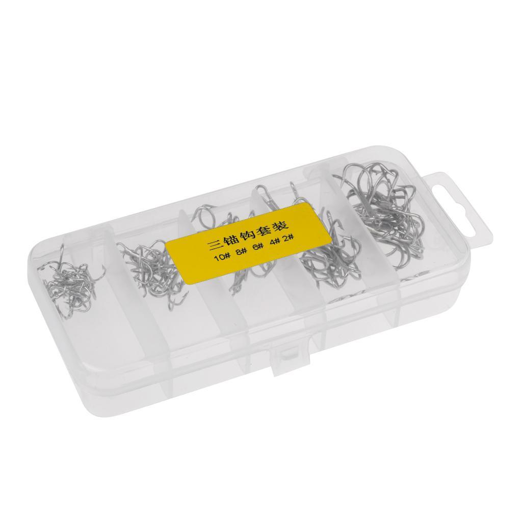 50 Pieces High Carbon Steel Assorted Size Barbed Treble Hooks Fishing Equipment+50 Pieces Steel Screw Peg Carp Fishing Tackle Boilie Ring Bait Terminal Tackle