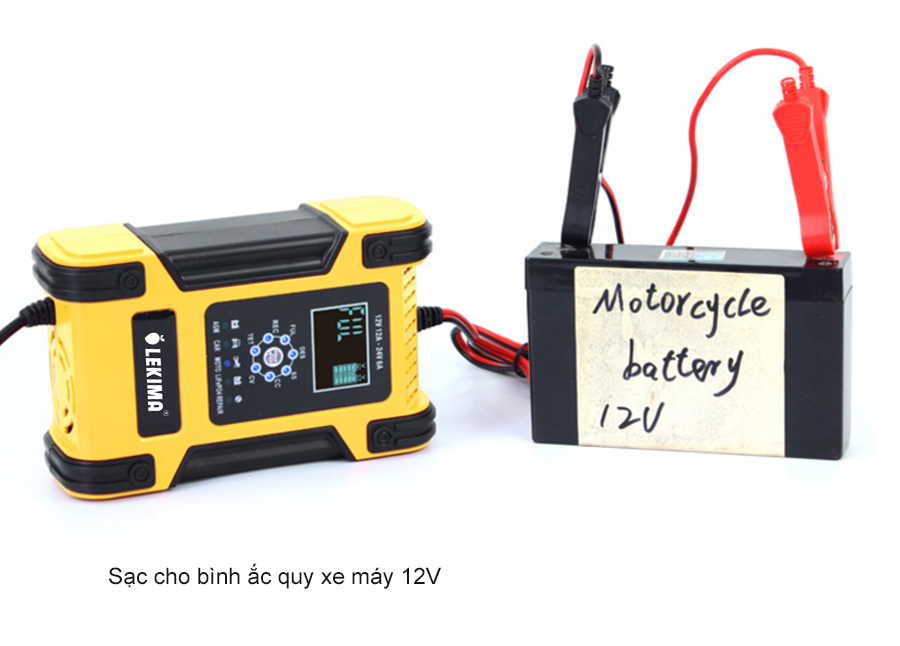 Máy Sạc Bình Ắc Quy LEKIMA 12V 12A - 24V 6A, Sạc Pin Lithium, Khử Sunfat, Sạc Ắc Quy Xe Máy Ô Tô Thông Minh Tự Ngắt Khi Đầy, MẪU MỚI 2021