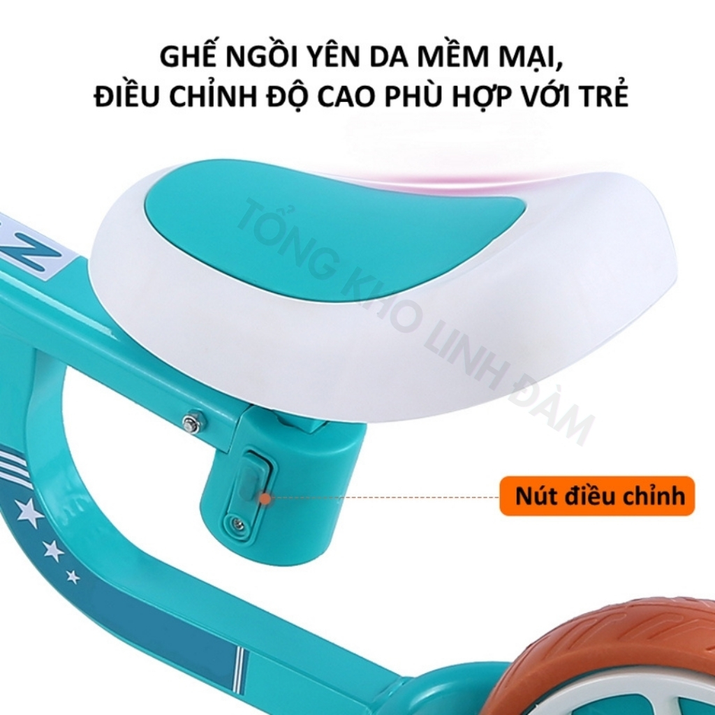 Xe đạp 3 bánh sport 3 in 1 cho bé 2 đến 5 tuổi - Xe chòi chân thăng bằng có bàn đạp, khung thép yên da –– DC036