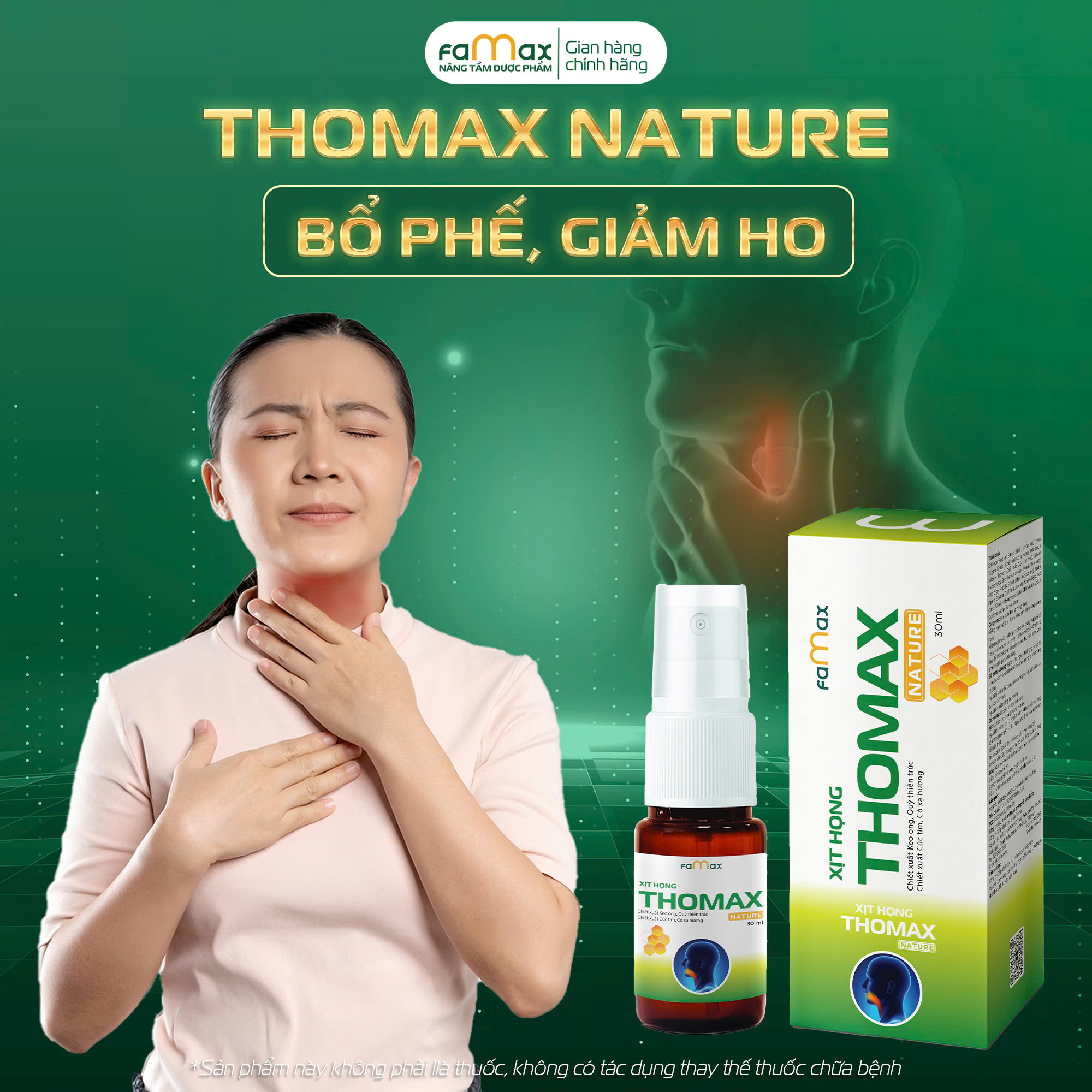 [FAMAX] Thomax xịt họng hỗ trợ giảm triệu chứng viêm họng, viêm amidan, ho, đau họng (Chai 30ml)