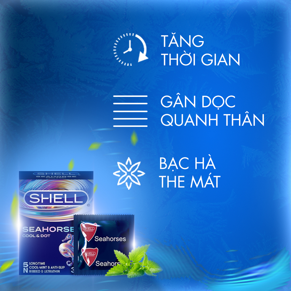 Bao cao su Shell Seahorse kéo dài thời gian - Hộp 3 cái | SHELL CHÍNH HÃNG