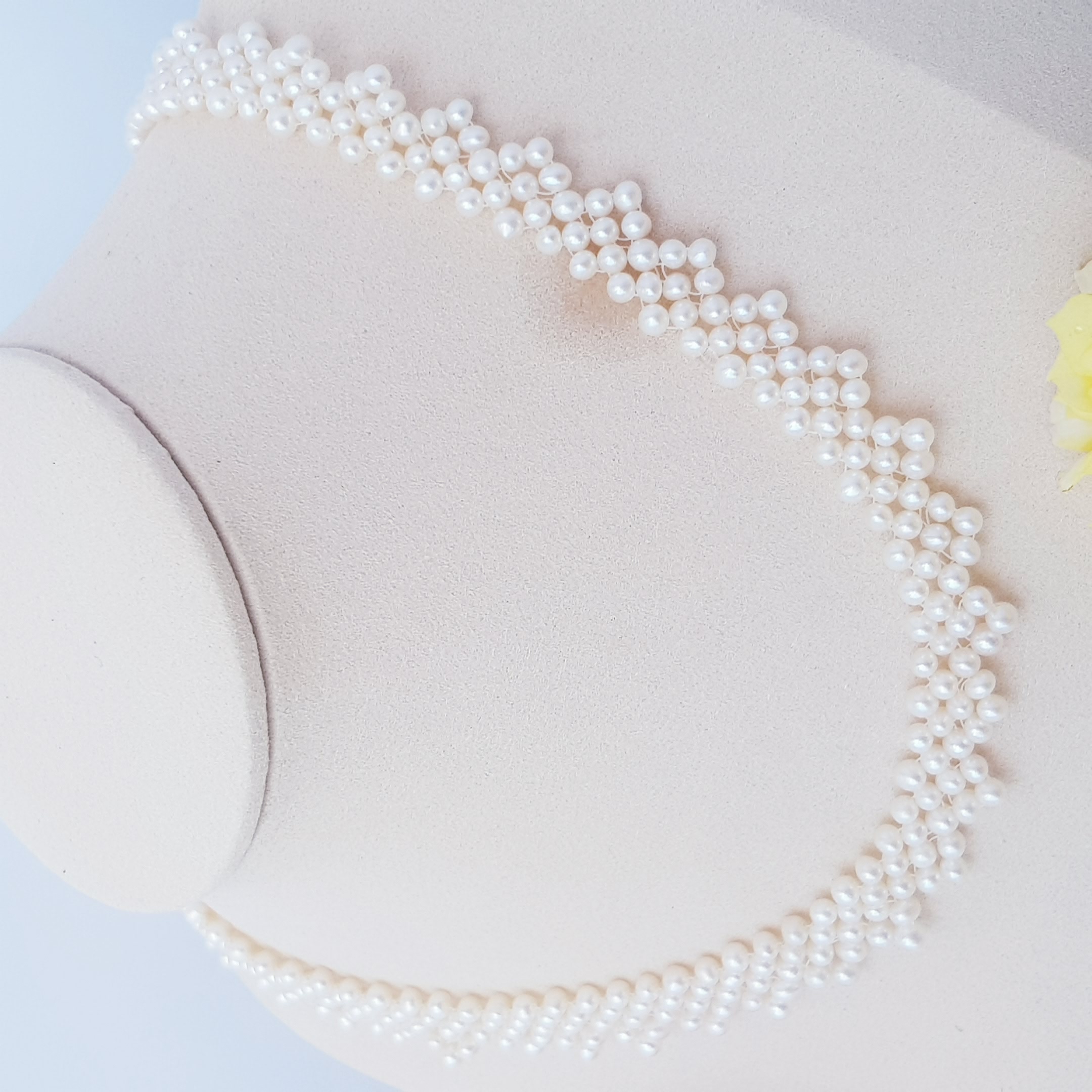 Chuỗi Vòng Cổ Ngọc Trai Tự Nhiên Cao Cấp - Chuỗi Đơn Kết Hàng Ren 45 - Trang Sức Cô Tấm - LACE PERL - COTAM1105 + Tặng kèm bông tai nụ KT2603