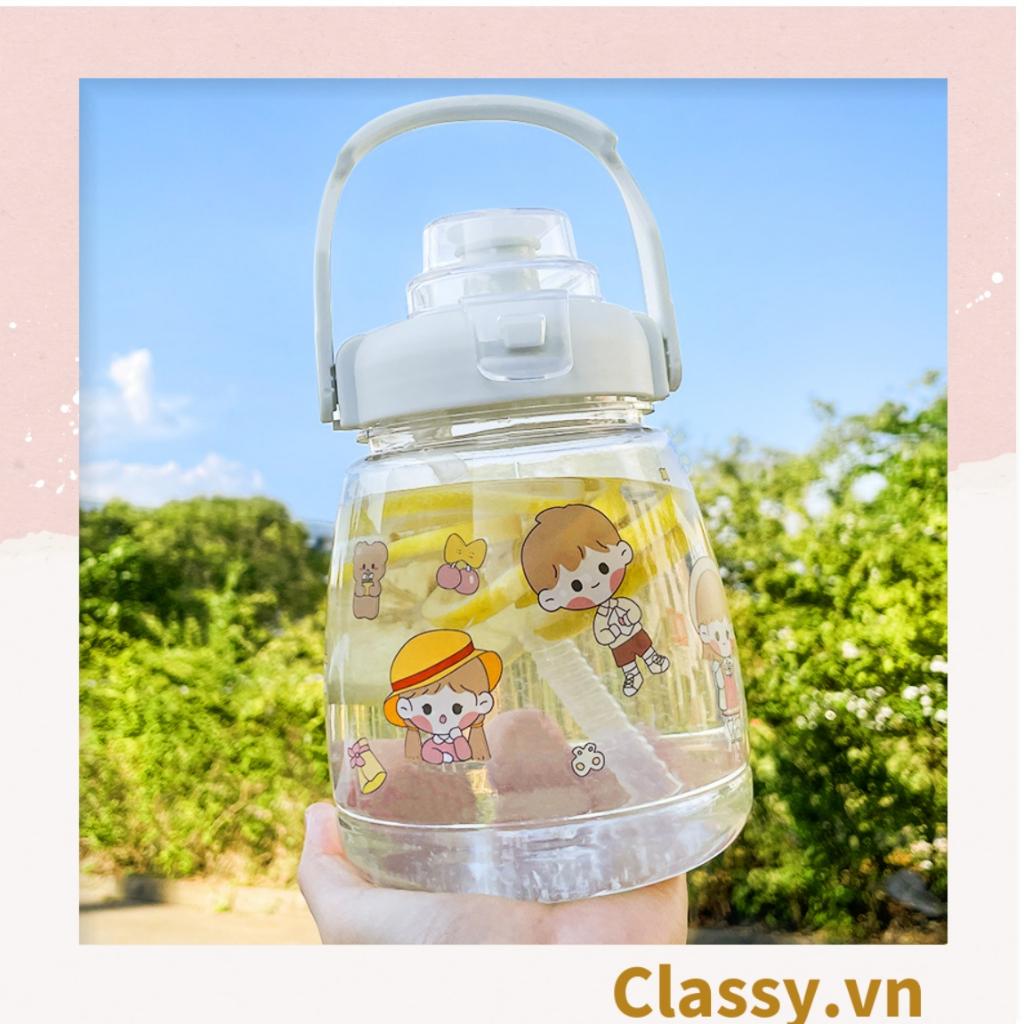 Bình đựng nước 1L Classy có ống hút tiện lợi, họa tiết hoạt hình dễ thương PK1096