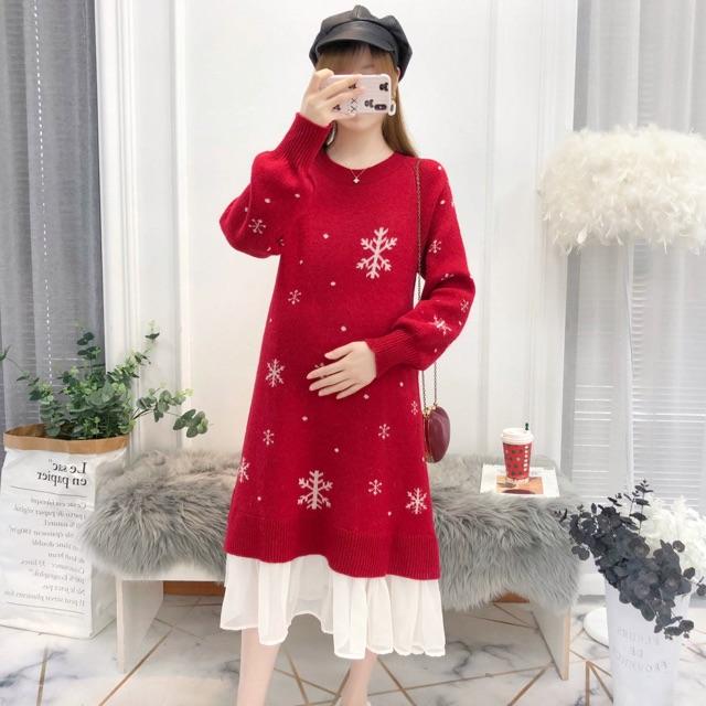 Váy len cao cấp cho mẹ bầusẵn hàng màu đỏ