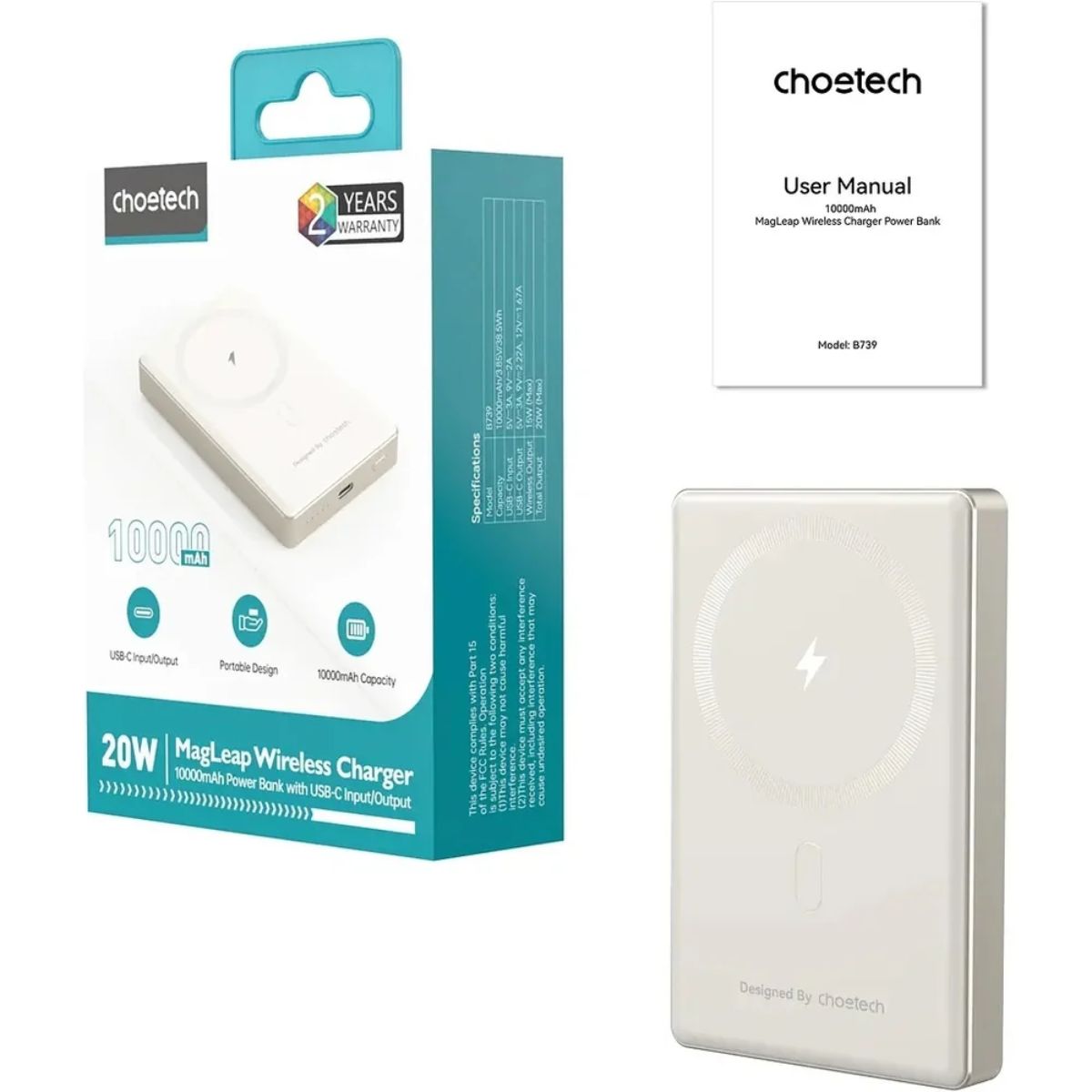 Pin sạc dự phòng Magnetic Choetech B739 công suất 20W dung lượng 10000mAh (Hàng chính hãng)