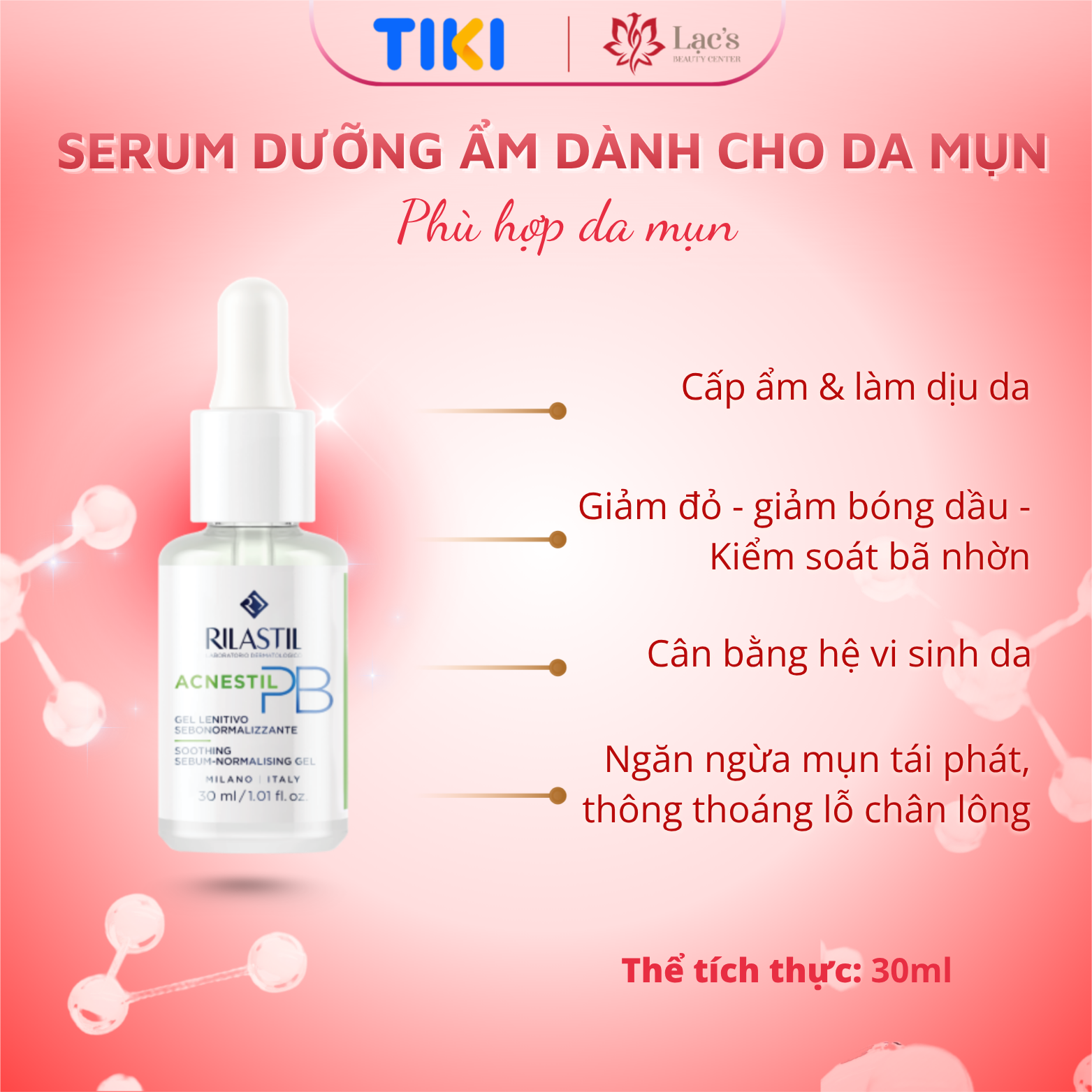 Serum dưỡng ẩm Rilastil Acnestil PB Soothing Sebum - Normalising Gel 30ml