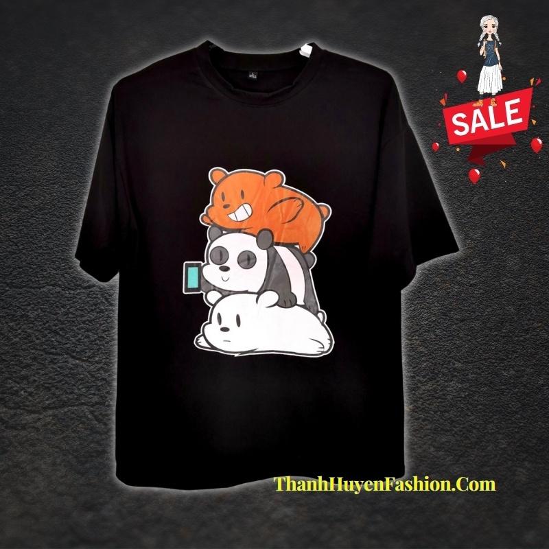 Áo thun tay lỡ nam nữ, áo phông Unisex form rộng chất vải cotton mát mịn thấm hút mồ hôi in hình 3 Chú GẤU