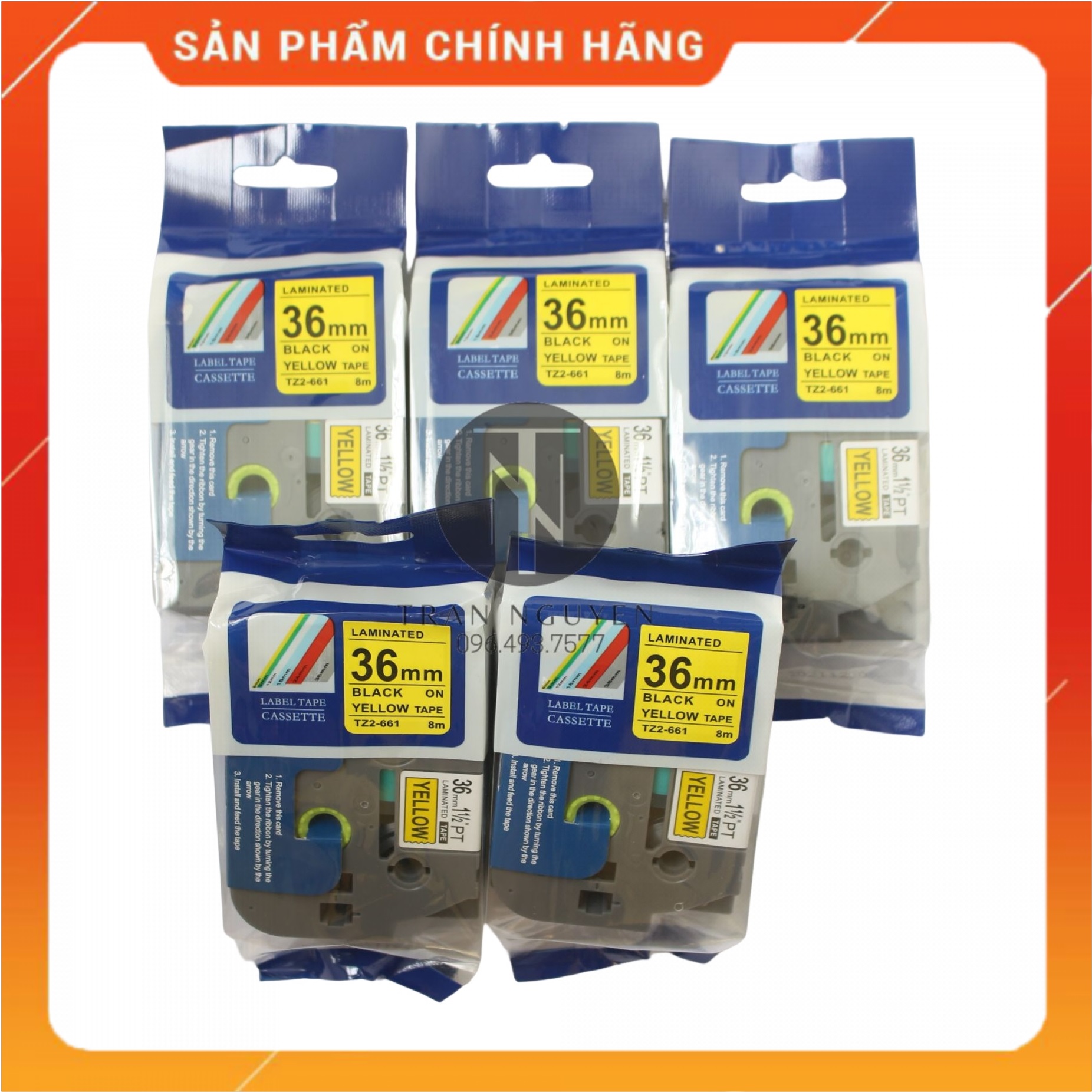 Nhãn In đa lớp Tz2-661 - Đen nền vàng 36mm x 8m - Hàng nhập khẩu