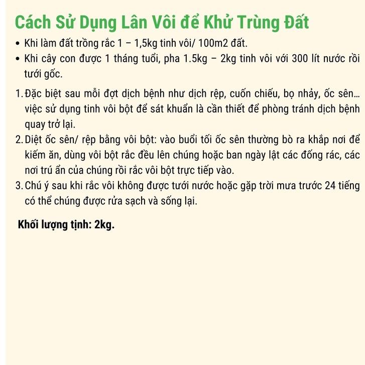 Vôi Bột, Super Lân Vôi, Tinh Vôi BIO GREEN 2Kg khử trùng đất, trộn giá thể, khử chua, hạ phèn, giảm mặn - Shop Phân Bón và Hạt Giống