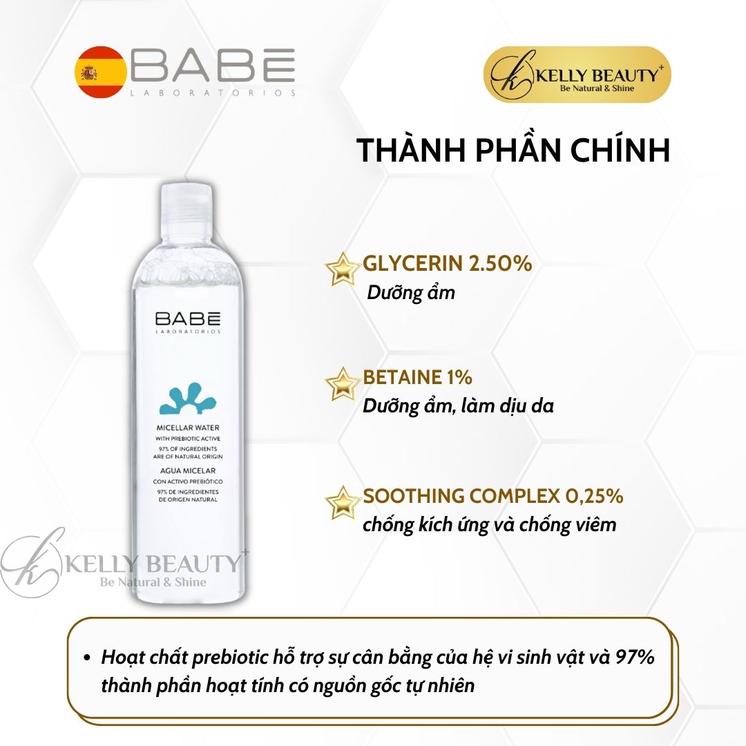 Nước Tẩy Trang BABE Micellar Water - Làm Sạch Dịu Nhẹ Vùng Mặt, Mắt, Môi; Dùng Được Cho Da Nhạy Cảm | Kelly Beauty