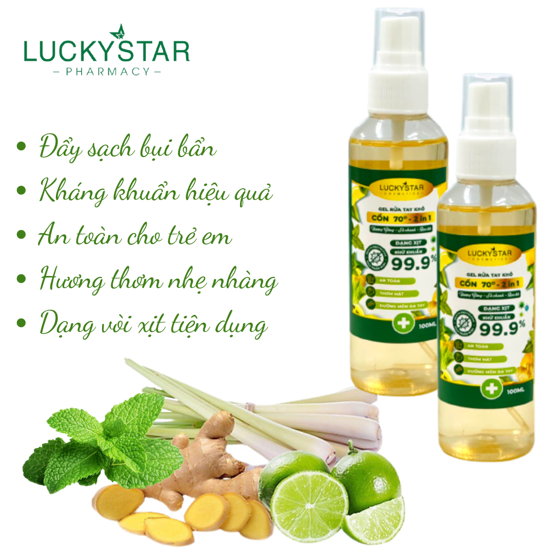 Gel Rửa Tay Khô Dạng Xịt Lucky Star 3In1 Gừng Sả Chanh Bạc Hà - 100ml, 550ml, 1000ml