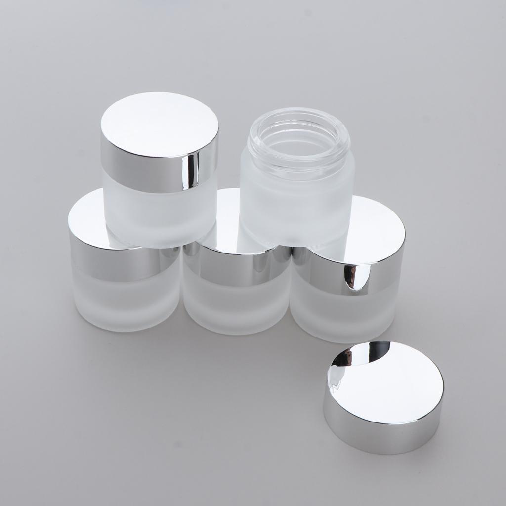 Frosted Glass Bottle,Travel Makeup Face Cream Pot Empty Cosmetic Jar Container with Screw Lid,Pack 5pcs