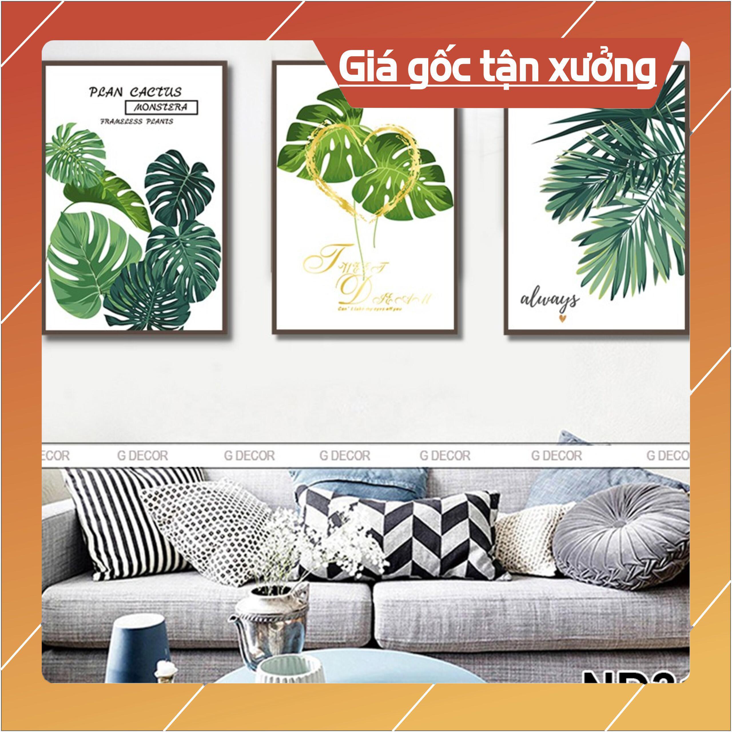 Bộ tranh treo tường phong thủy trang trí nội thất lá cây nghệ thuật thiên nhiên xanh