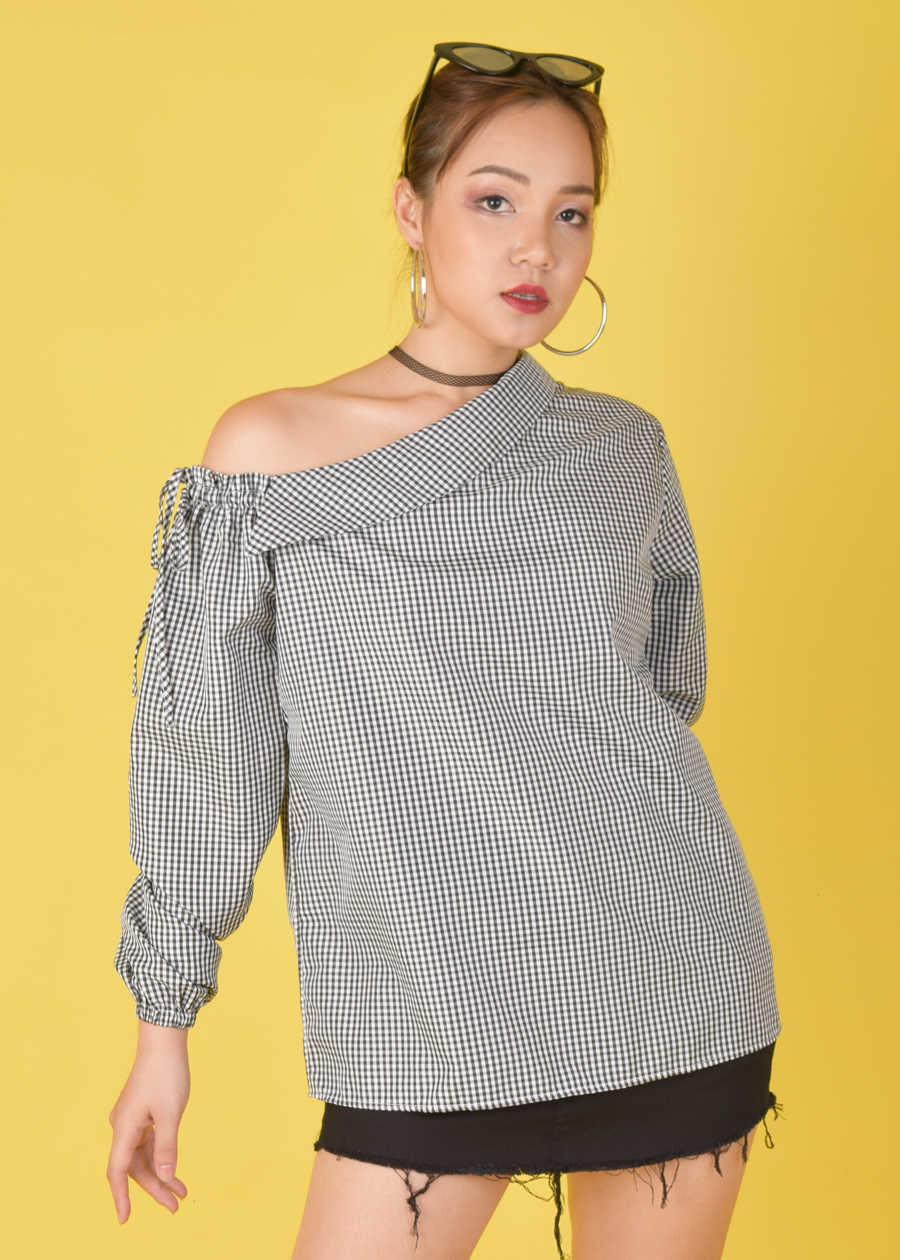 Áo Nữ Sơ Mi Lệch Vai Bo Tay 210018