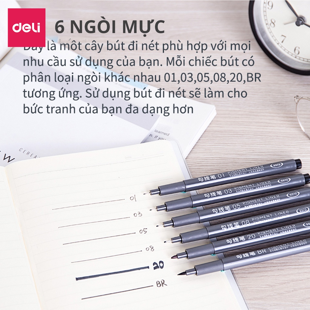 Bút kỹ thuật đi nét màu đen Deli - kháng nước - S573