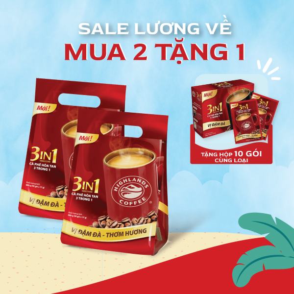 [Combo kèm 01 GỐI VĂN PHÒNG 189K] Combo 2 Túi Cà phê sữa hòa tan 3in1 Highlands Coffee (50 gói x 17g)