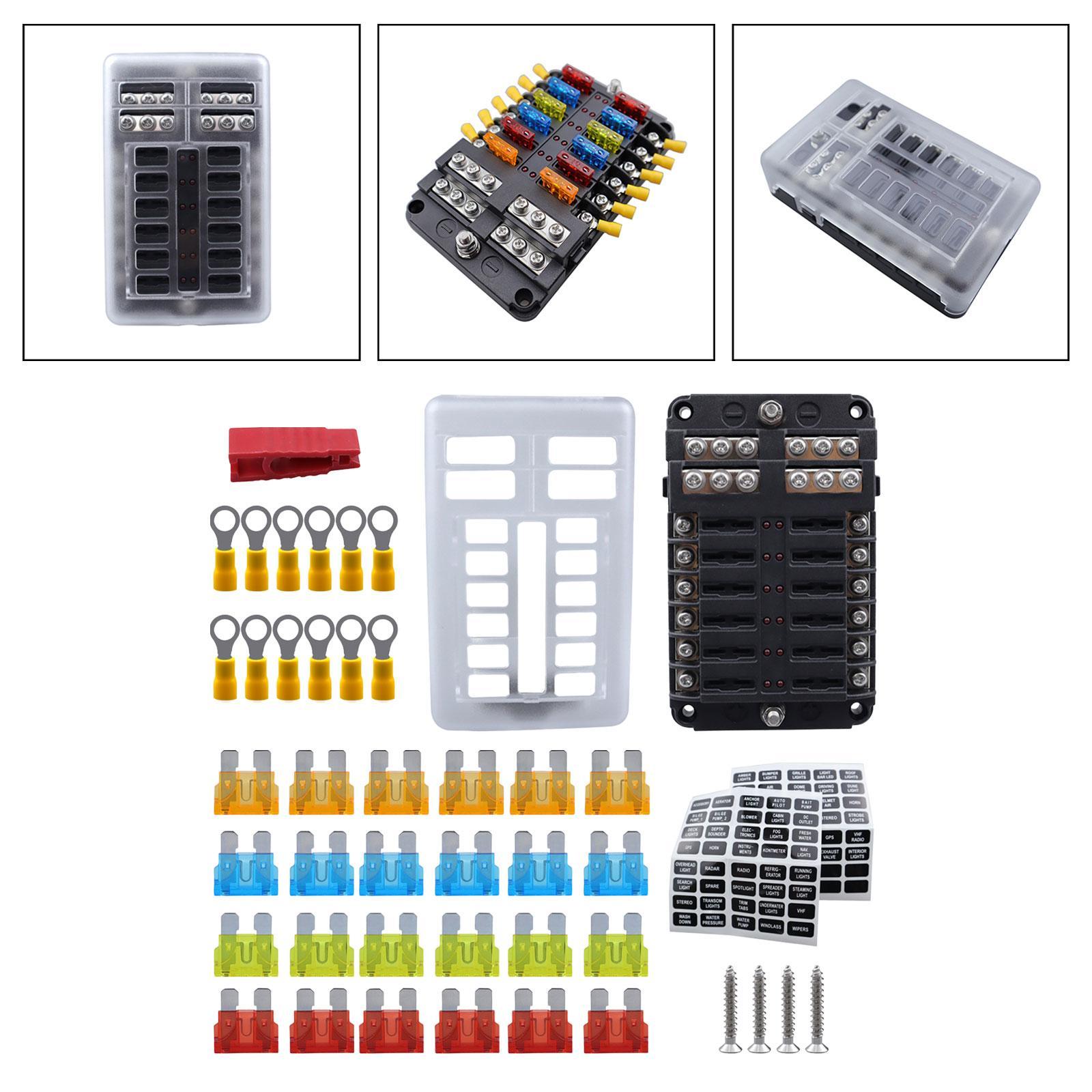 12V Fuse Block Accessory Attachment Professional Waterpoof Replaces 24V 12V 12 Way Marine Fuse Block Fuse Box Holder for Vehicle Van RV