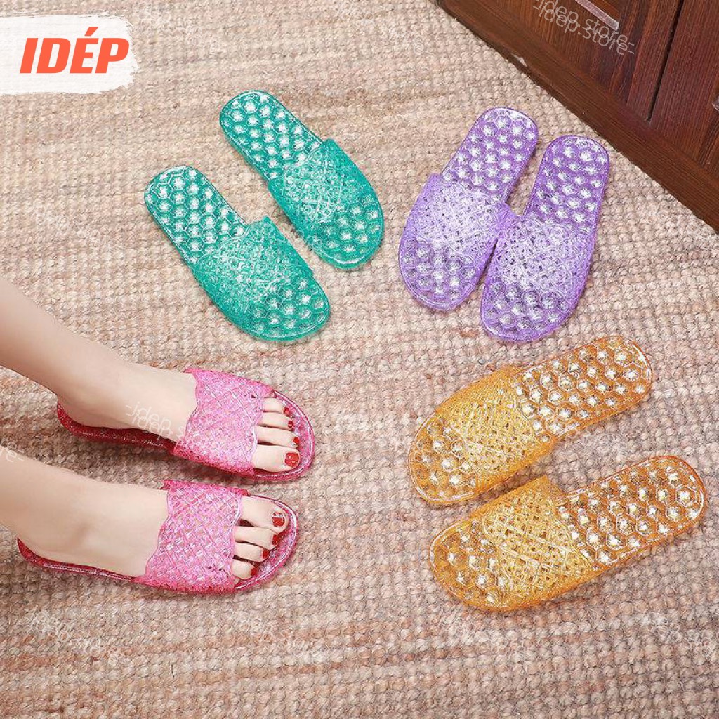 Dép đi trong nhà nữ 3 quai ngang nhựa trong suốt kim tuyến chống trơn iDÉP DL071