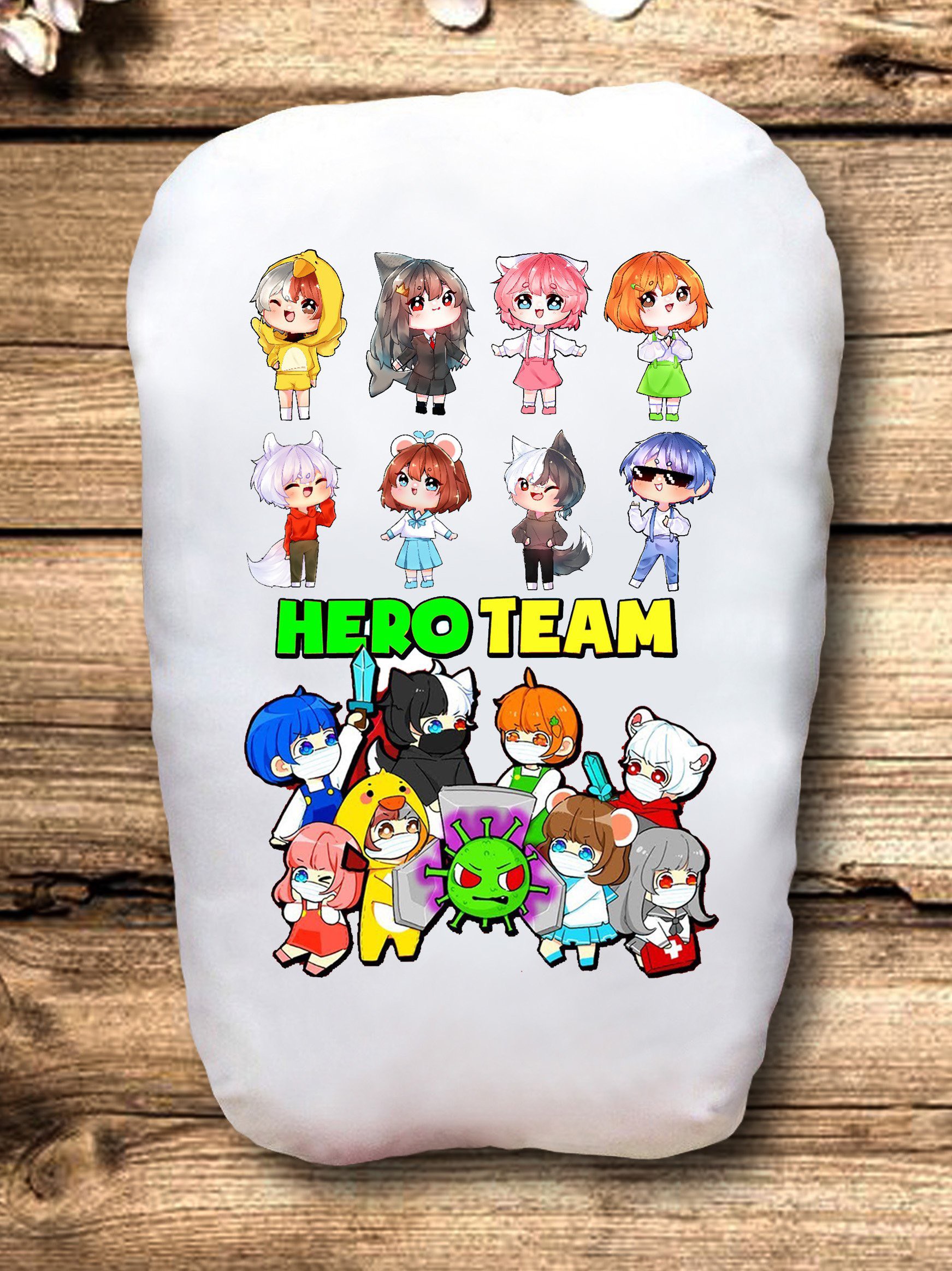 gấu hero team 2 mặt ảnh 22x50cm / gối ngủ hero team simmy,siro,sammy, timmy, phong cận