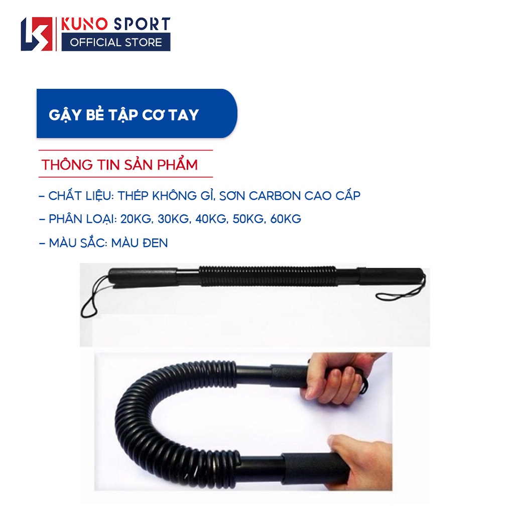 Gậy Tập Cơ Tay Lò Xo Kháng Lực KUNO SPORT, Thanh Lò Xo Power Lực Từ 20KG Đến 60KG