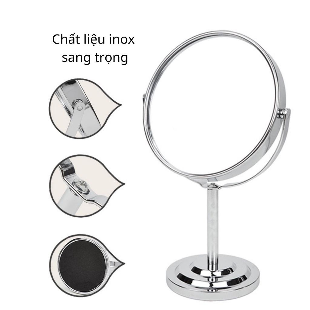 Gương Để Bàn Trang Điểm Bằng Inox Cao Cấp Không Gỉ Cỡ Lớn Xoay 360 Độ Zoom X2 Keengstore Gbcc01