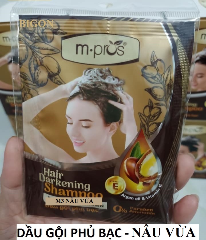 [Nâu Hạt Dẻ - M3] Dầu Gội Nhuộm Tóc Nâu Phủ Bạc 100% Siêu Dưỡng M.PROS 25ml - M3