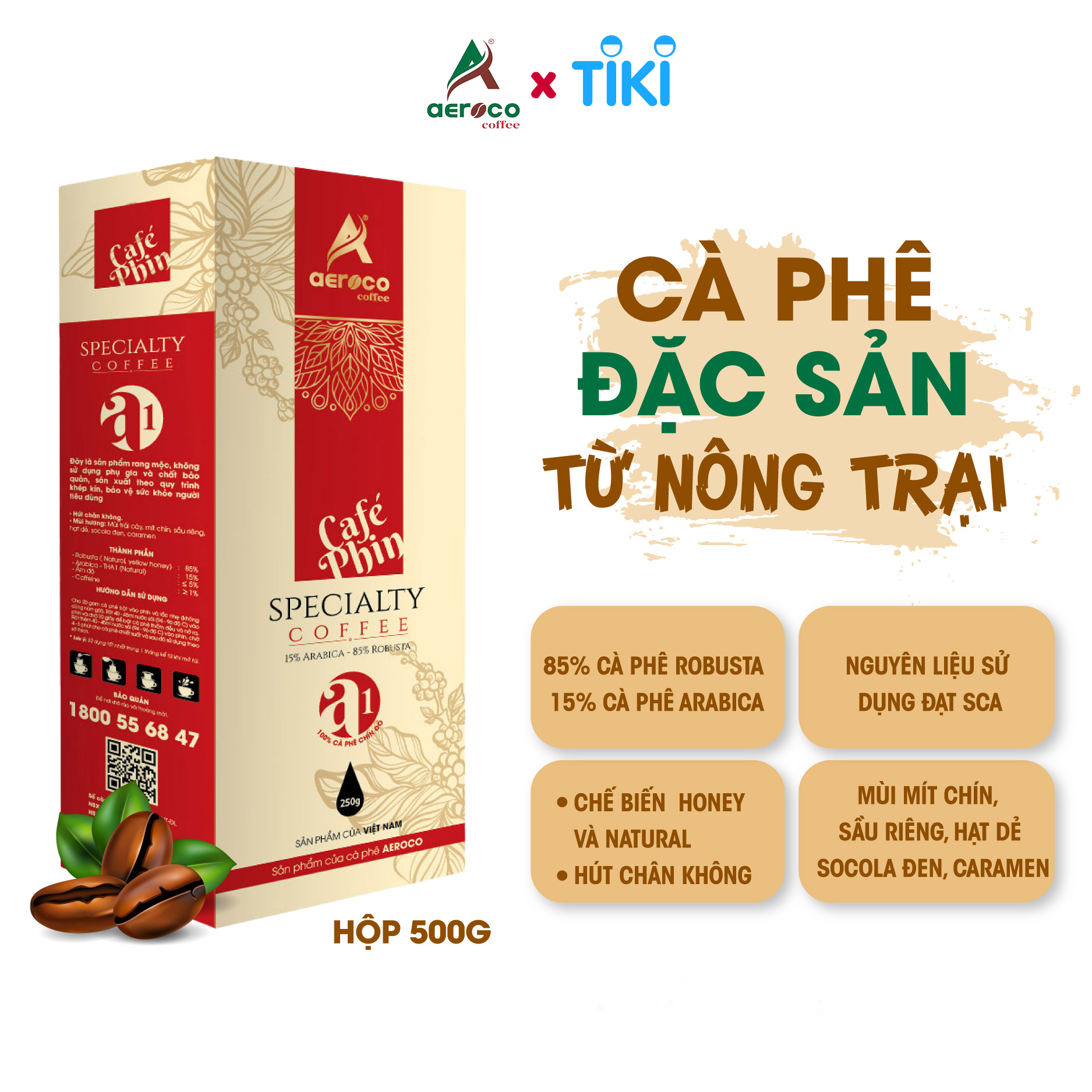 Đặc Sản Buôn Mê Thuột - Cà Phê Đặc Sản Aeroco A1, Hộp 250G, Pha Phin, Nguyên Chất 100% Rang Mộc Hậu Vị Ngọt Thơm Quyến Rũ