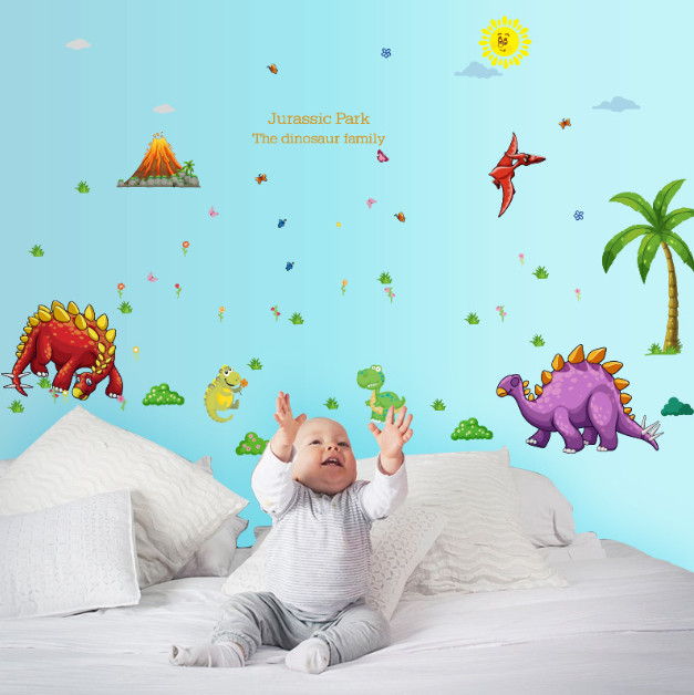 Decal trang trí tường - Khủng Long sắc màu thời cổ cho Bé size lớn