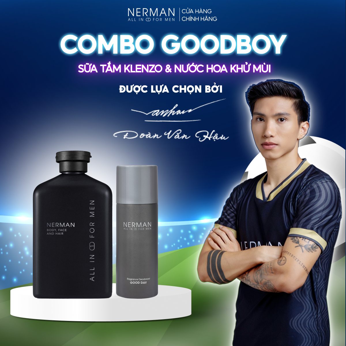 Combo Badboy Nerman - Sữa tắm gội 3in1 hương nước hoa cao cấp 350ml & Gel vệ sinh nam 100ml & Nước hoa khử mùi 100ml