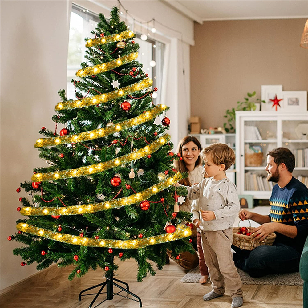 Dây Đèn Led Ruy Băng 5M Trang Trí Noel, Giáng Sinh Dùng 2 Pin AA