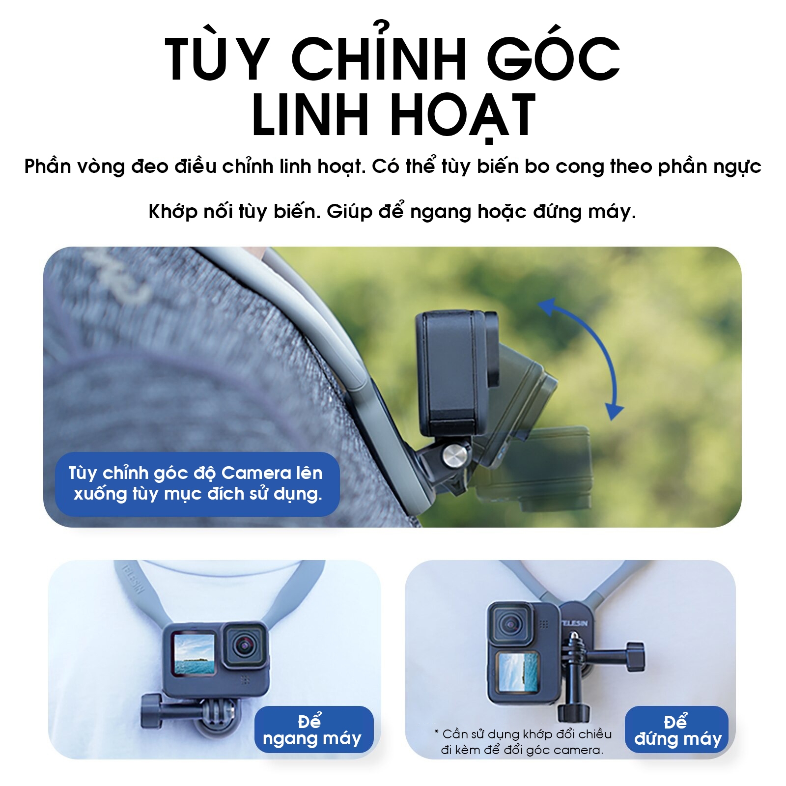 VÒNG ĐEO CỔ CHO GOPRO VÀ ACTION CAM TELESIN - HÀNG CHÍNH HÃNG