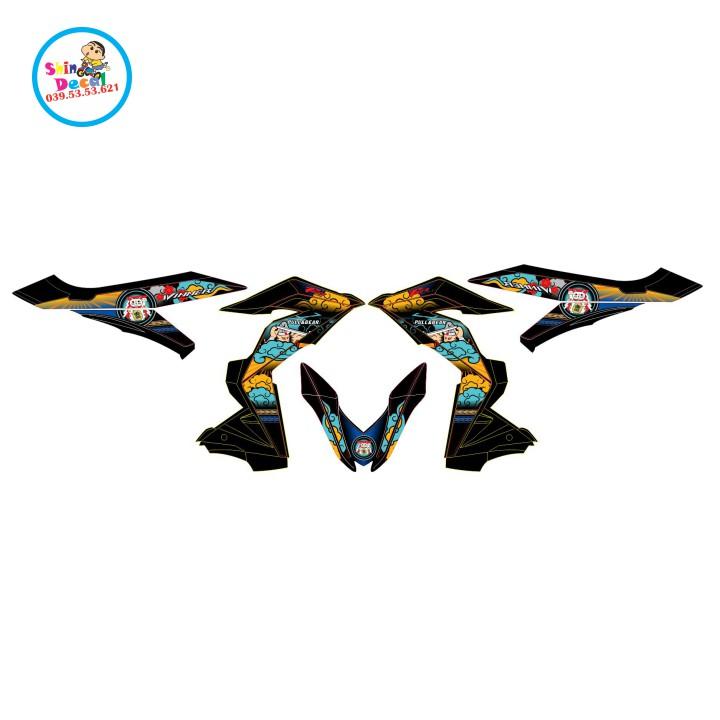 Tem xe winner mèo thần tài dán xe đen