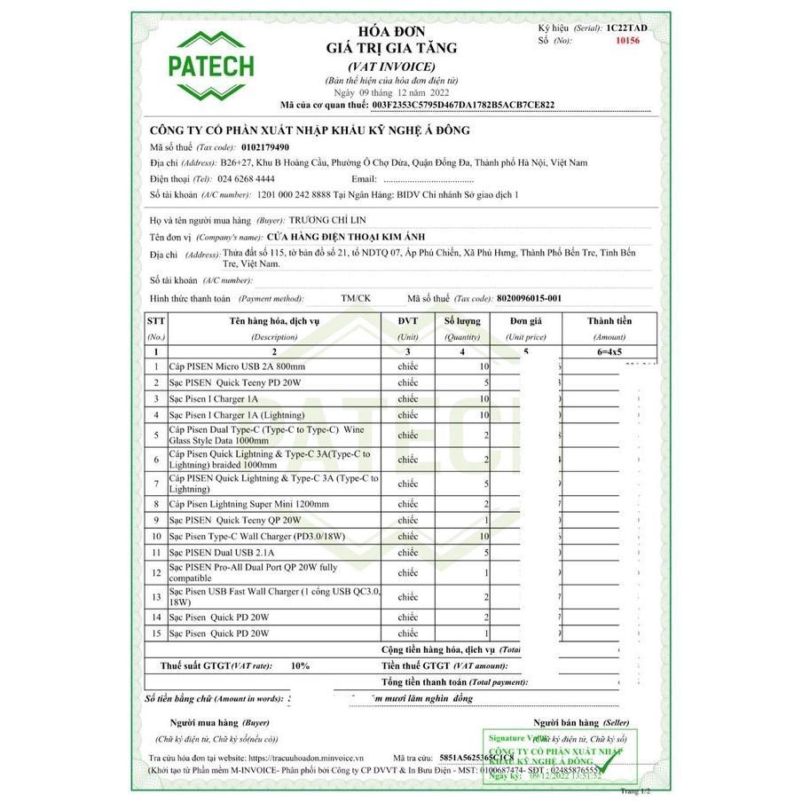 Cóc sạc nhanh PISEN Quick PD 20W - - Màu trắng, Hàng chính hãng