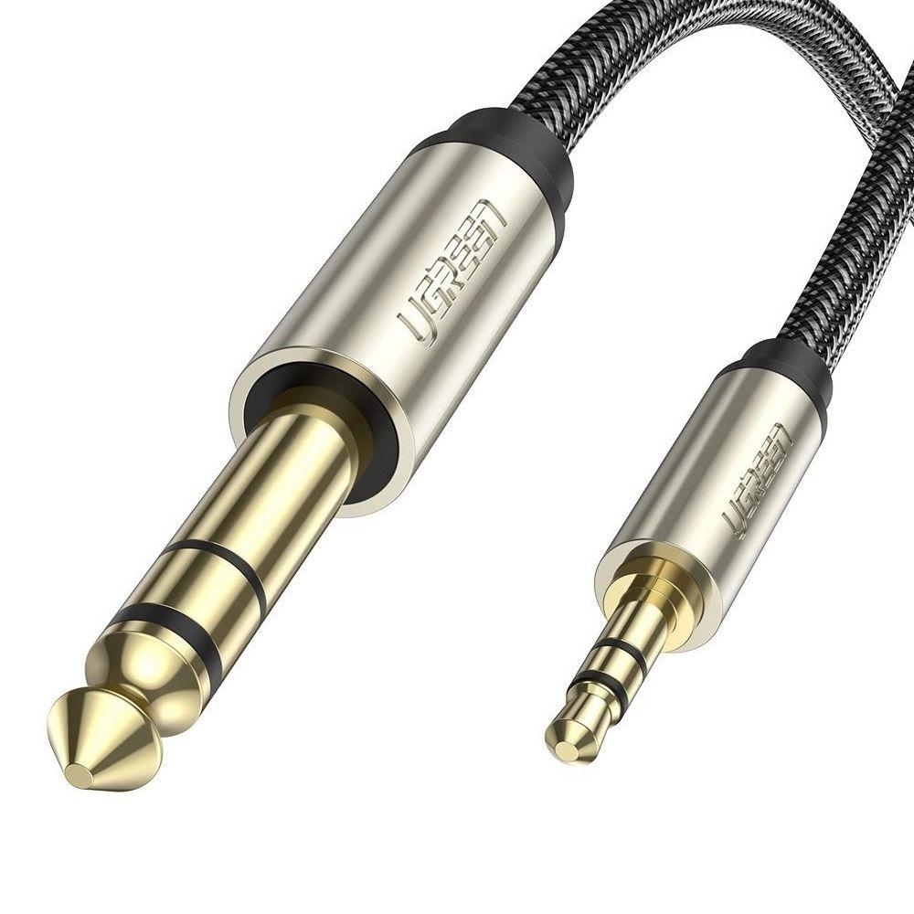 Ugreen UG10625AV127TK 1M màu xám đen cáp 3.5mm TRS ra 6.35mm TS Stereo Pro Audio mạ vàng 24K - HÀNG CHÍNH HÃNG