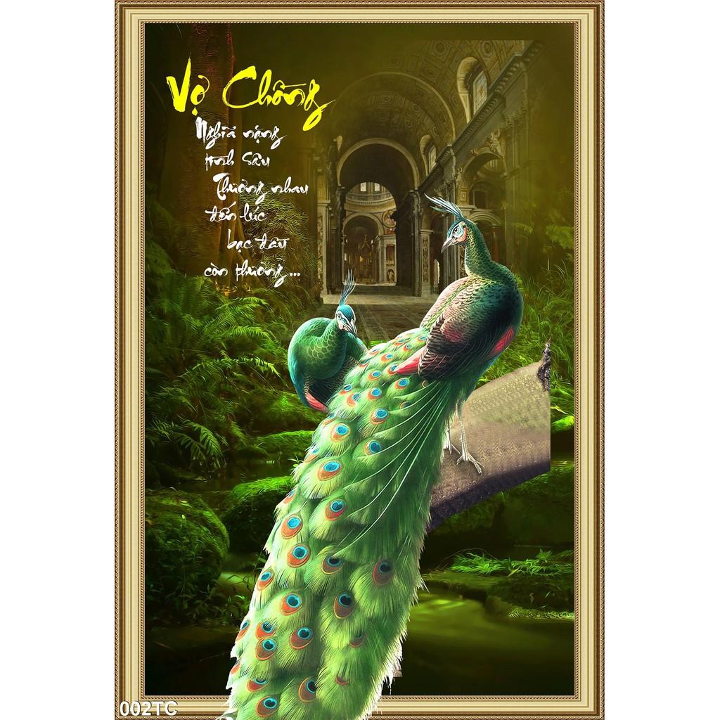 Tranh dán tường chim công - Tranh dán tường 3d dán phòng ngủ chim công vợ chồng