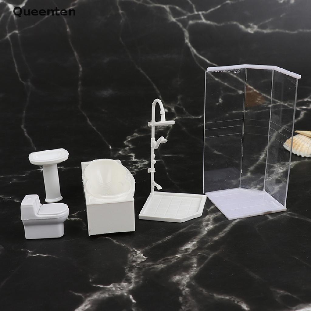 Queenten 1:25 Dollhouse Miniature Bathroom Set Shower Room Toilet Bathtub Sink Model Toy QT