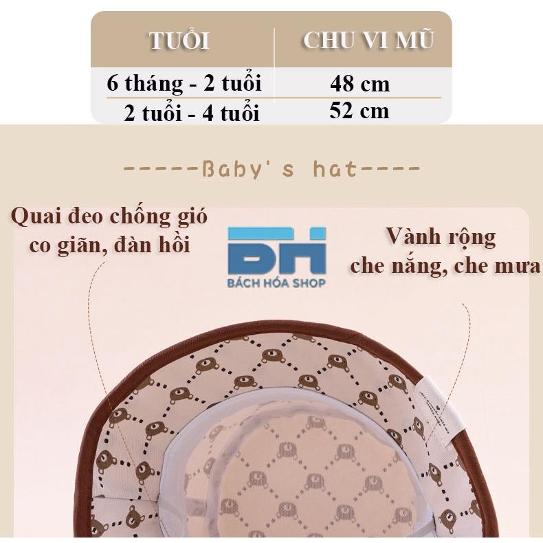 Mũ chống nắng ngư dân in hình gấu, vành tròn, chất liệu vải chống nắng UPF50 - Phù hợp với bé từ 6 tháng đến 4 tuổi