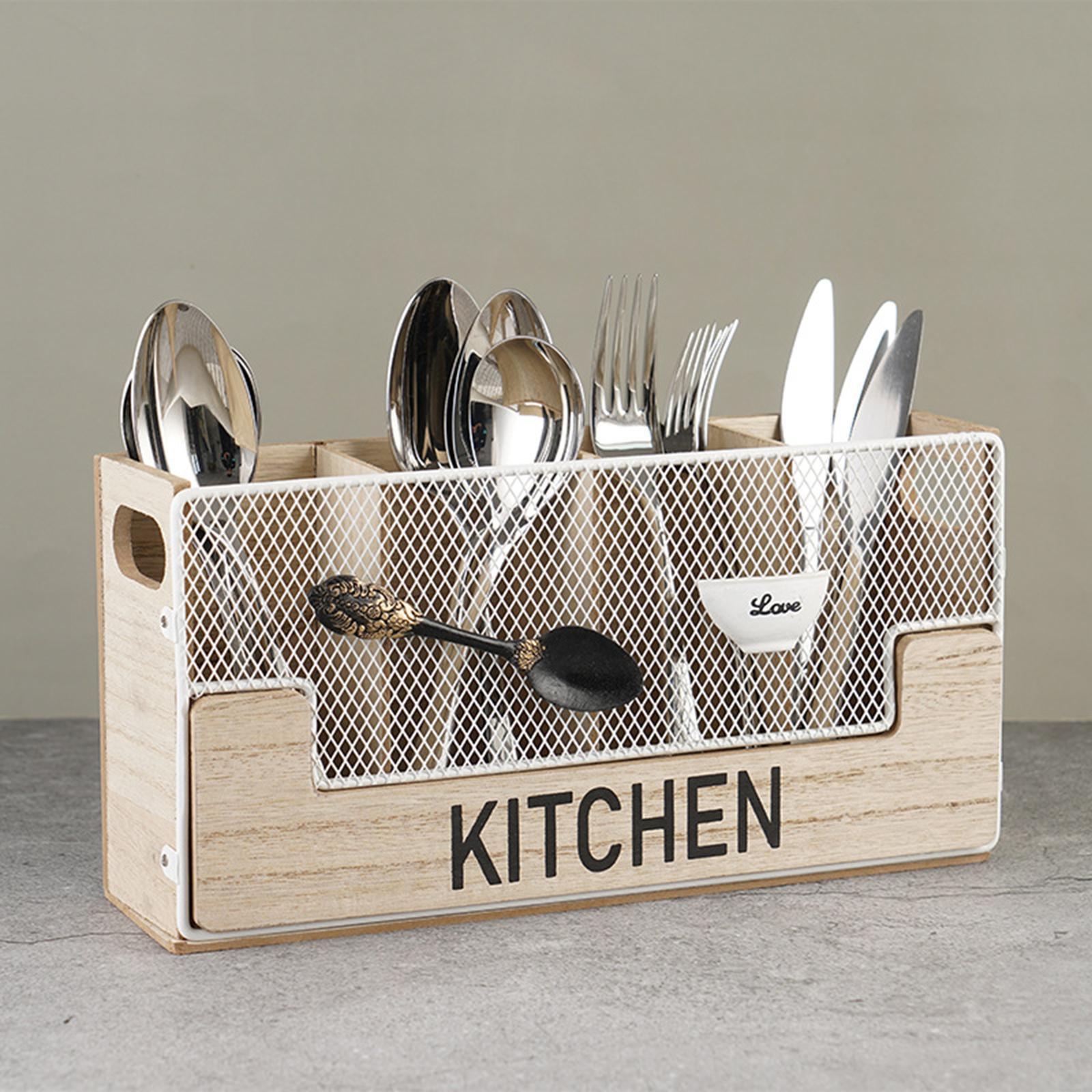 Wooden Cutlery Utensil Holder Rack Shelf for Kitchen Table Accessories Knife
